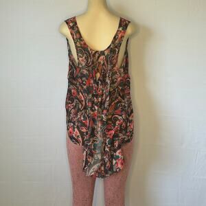 Umgee Floral Sleeveless Swing Tank Top Open Back Chiffon Medium